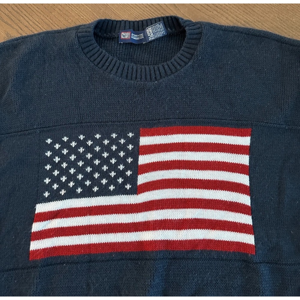 VTG Faded Glory American Flag Knit Sweater XL Crewneck Patriotic‎ 90s Fall - Picture 3 of 5